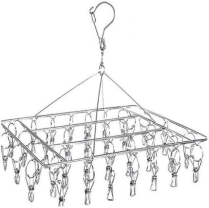 KUTISStainless Steel Clothes Drying Hanger – Square Anti-Skid Hanger with 30 Clamps, Space-Saving Silver Laundry Rack 38 CM Visit the Kutis Store